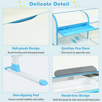 Adjustable-Height Study Desk with Drawer and Tilted Desktop for School and Home