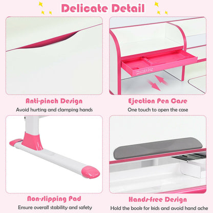 Adjustable-Height Study Desk with Drawer and Tilted Desktop for School and Home