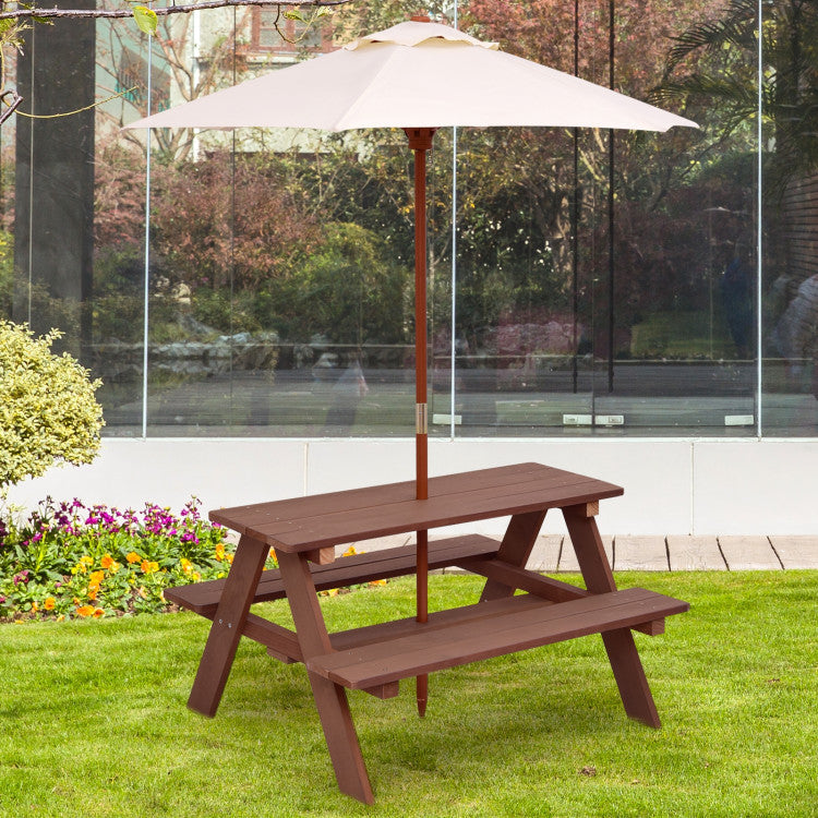 4-Seat Outdoor Kids Picnic Table Bench Set with Removable Umbrella