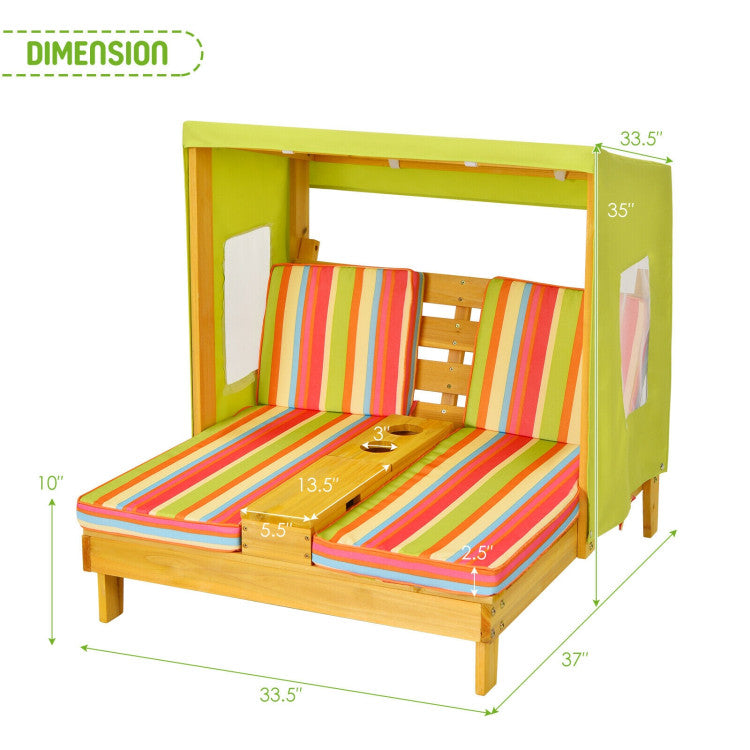 Kids Patio Lounge Chair with Cup Holders and Awning