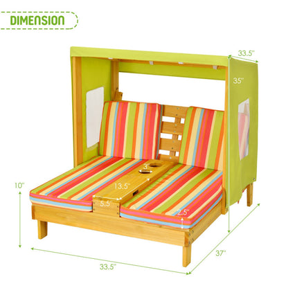 Kids Patio Lounge Chair with Cup Holders and Awning