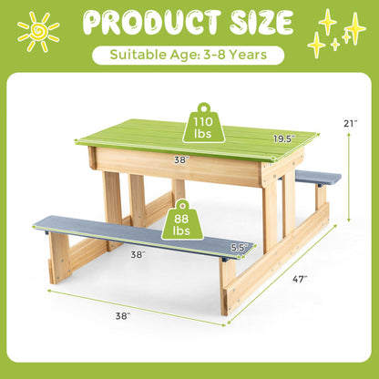 3-in-1 Kids Outdoor Wooden Water Sand Table with Play Boxes