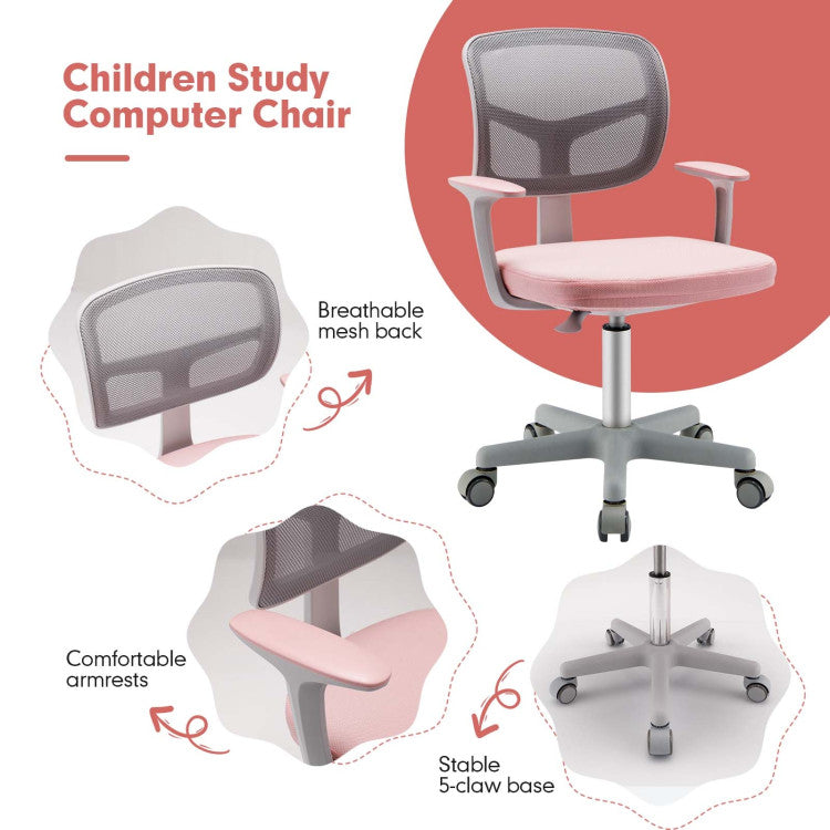 Adjustable Desk Chair with Auto-Brake Casters for Kids