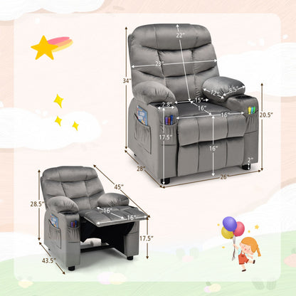 Kids PU Leather/Velvet Fabric Kids Recliner Chair with Cup Holders