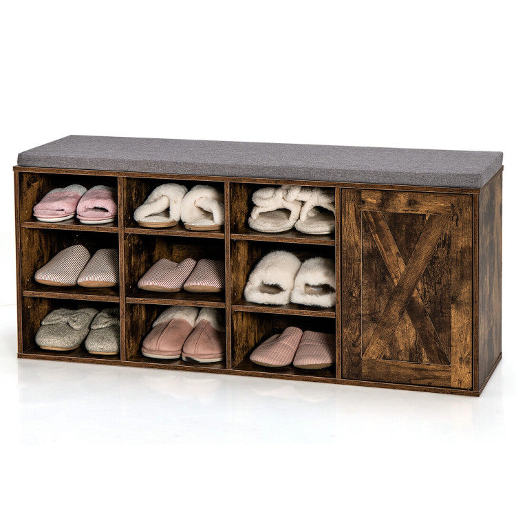 9-cube Shoe Bench with Adjustable Shelves and Removable Padded Cushion