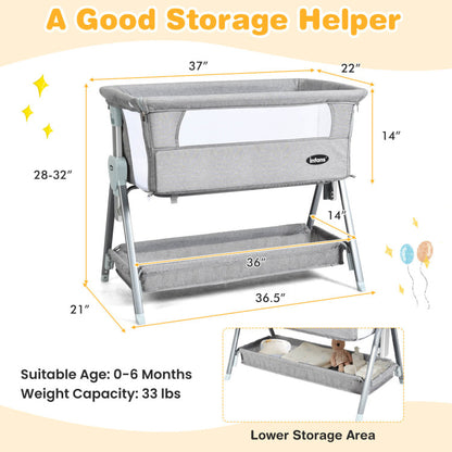 Adjustable Baby Bedside Crib with Large Storage