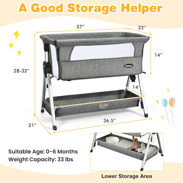 Adjustable Baby Bedside Crib with Large Storage