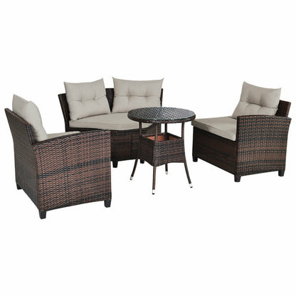 4 Piece Outdoor Cushioned Rattan Furniture Set