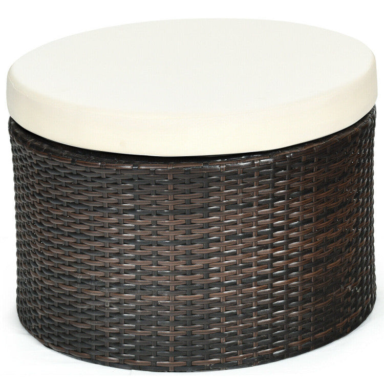 Patio Round Rattan Daybed with Retractable Canopy and Height-Adjustable Coffee Table