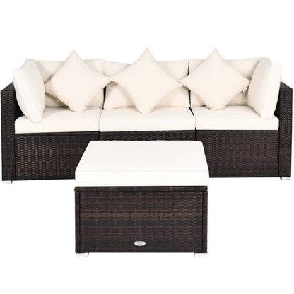 4 Piece Patio Rattan Furniture Set with Removable Cushions and Pillows