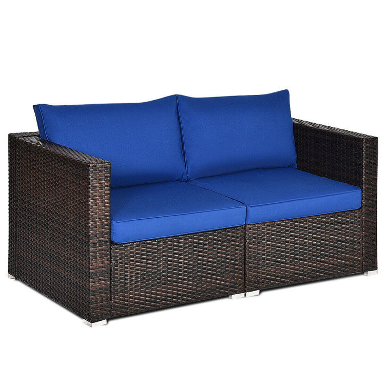 2 Piece Patio Rattan Sectional Conversation Sofa Set