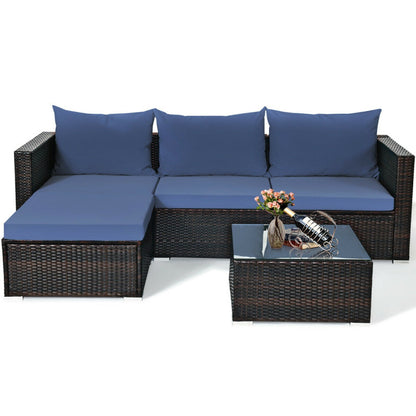 5 Pieces Patio Rattan Sectional Furniture Set with Cushions and Coffee Table