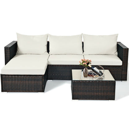 5 Pieces Patio Rattan Sectional Furniture Set with Cushions and Coffee Table