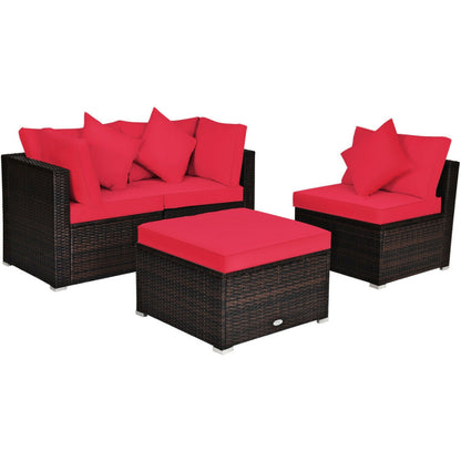 4 Piece Patio Rattan Furniture Set with Removable Cushions and Pillows