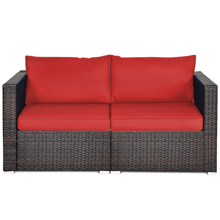 2 Piece Patio Rattan Sectional Conversation Sofa Set