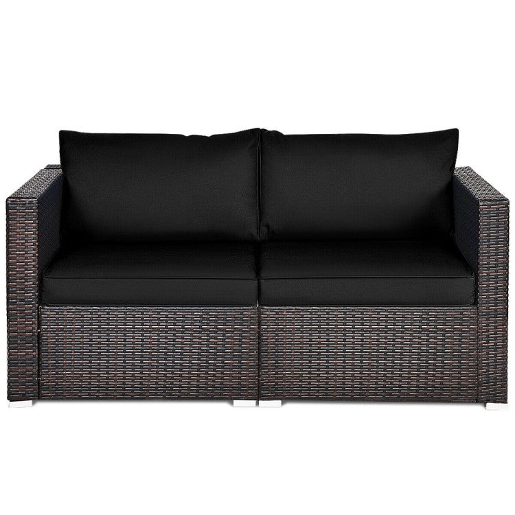 2 Piece Patio Rattan Sectional Conversation Sofa Set