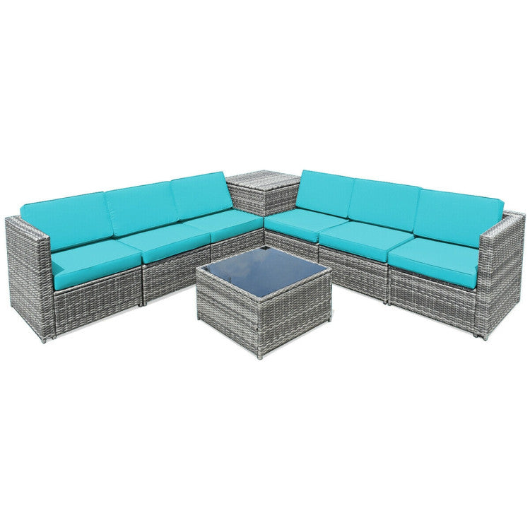 8-Piece Wicker Sofa Rattan Dining Set Patio Furniture with Storage Table