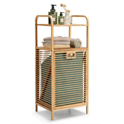 Tilt-out Bamboo Laundry Hamper with 2-Tier Shelf and Removable Liner