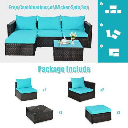 5 Pieces Patio Rattan Sectional Furniture Set with Cushions and Coffee Table