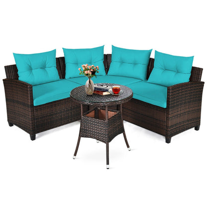 4 Piece Outdoor Cushioned Rattan Furniture Set