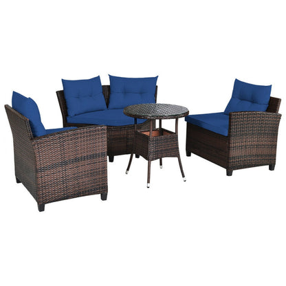 4 Piece Outdoor Cushioned Rattan Furniture Set