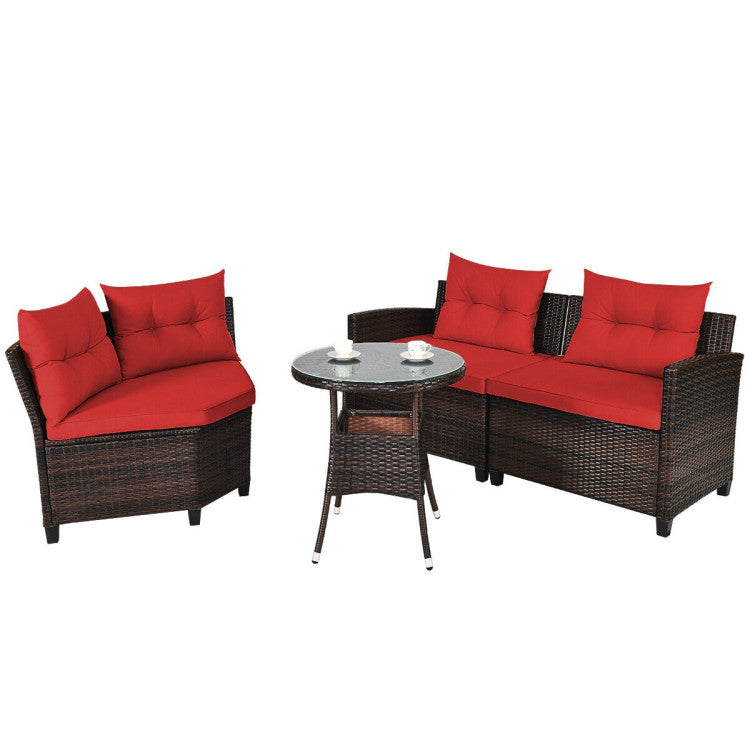 4 Piece Outdoor Cushioned Rattan Furniture Set