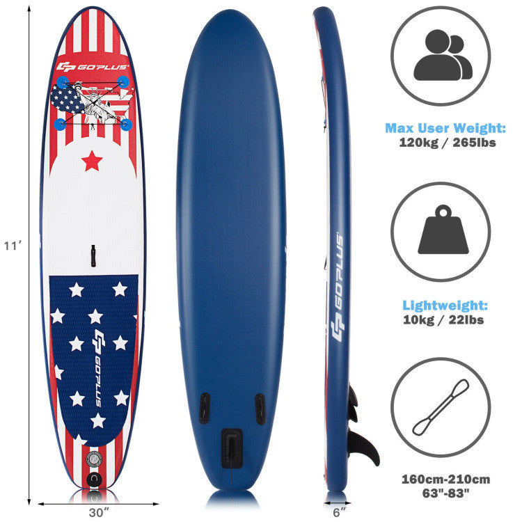 11-Feet Inflatable Stand-Up Paddle Board with 3-Fin Thruster