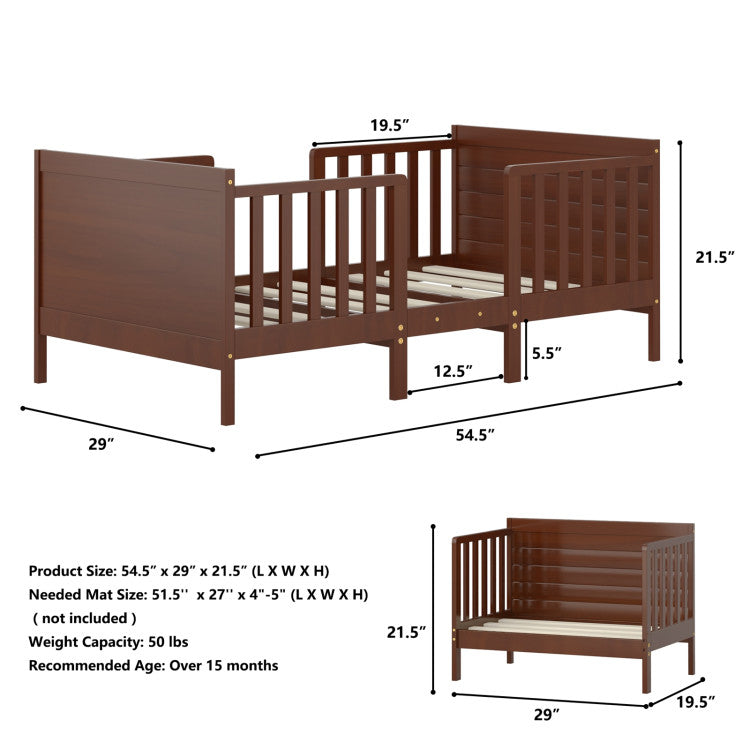 2-in-1 Convertible Toddler Bed with Four Guardrails