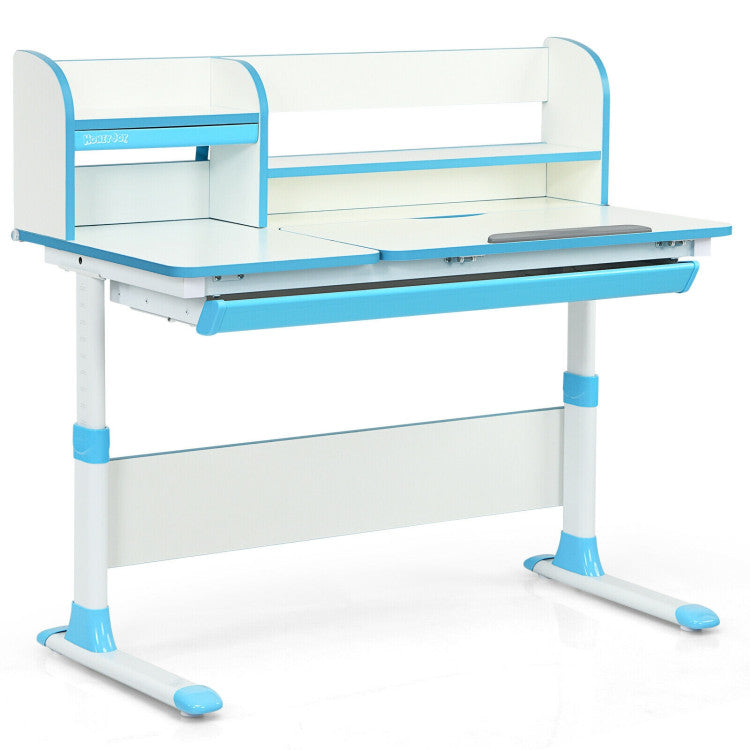 Adjustable-Height Study Desk with Drawer and Tilted Desktop for School and Home