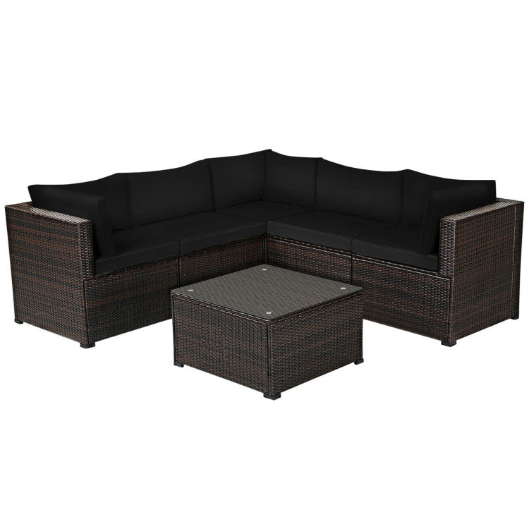 6 Piece Rattan Patio Sectional Sofa Set with Cushions for 4-5 Persons