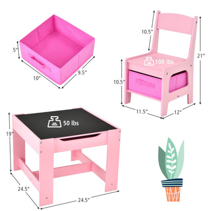 2-In-1 Desktop Kids Table Chairs Set With Storage Boxes