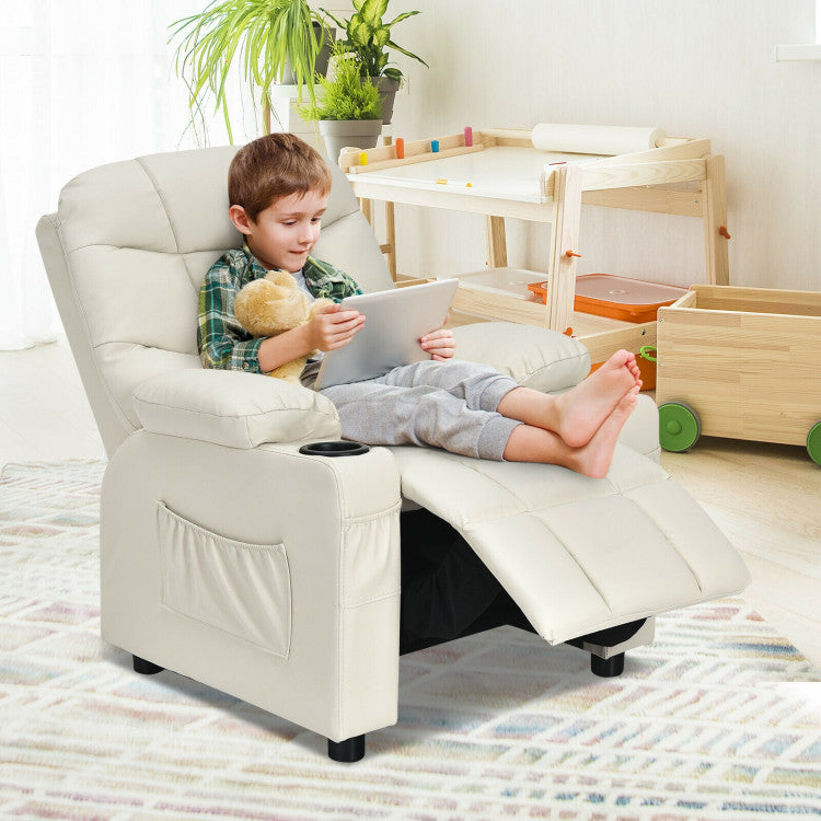 Kids PU Leather/Velvet Fabric Kids Recliner Chair with Cup Holders