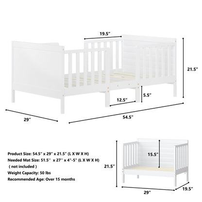 2-in-1 Convertible Toddler Bed with Four Guardrails