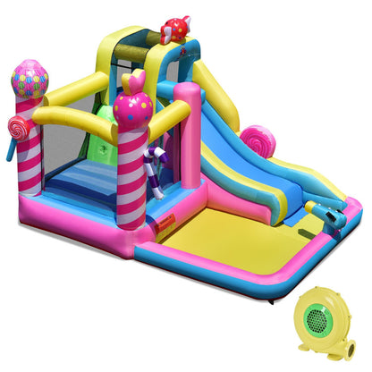 Sweet Candy Inflatable Bounce House with Water Slide and 480W Blower