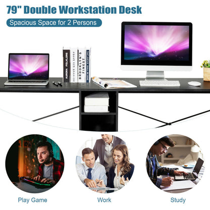 79-Inch Multifunctional Office Desk for Two Persons with Storage
