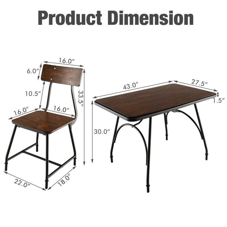 43 x 27.5 Inch Industrial Style Dining Table with Adjustable Feet