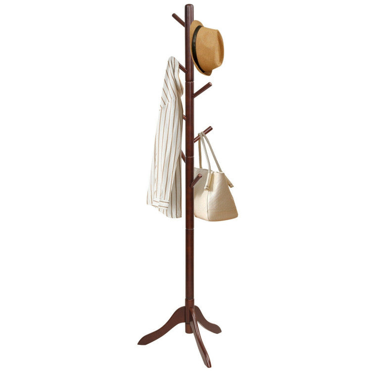 Adjustable Wooden Tree Coat Rack with 8 Hooks