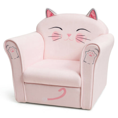 Kids Upholstered Cat Armrest Couch Sofa with Linen Fabric