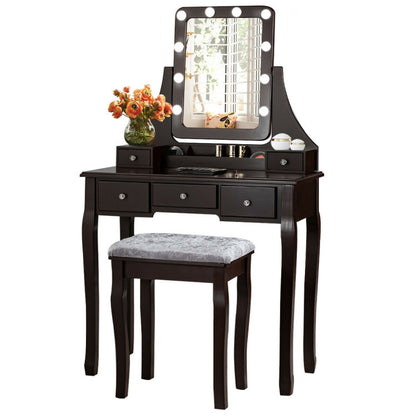 Vanity Dressing Table Set with 10 Dimmable Bulbs and Cushioned Stool