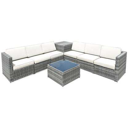 8-Piece Wicker Sofa Rattan Dining Set Patio Furniture with Storage Table