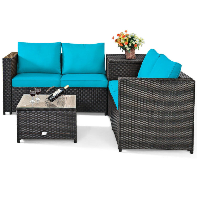 4 Piece Outdoor Patio Rattan Furniture Set with Loveseat and Storage Box