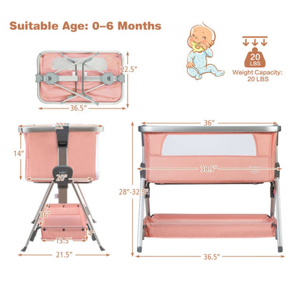 Portable Baby Bed Side Crib with 7 Height Positions