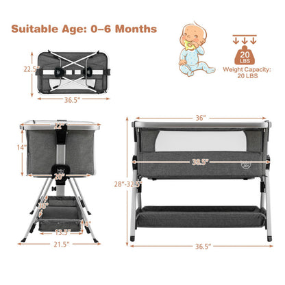 Portable Baby Bed Side Crib with 7 Height Positions