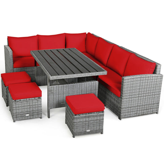 7-Piece Outdoor Wicker Sectional Sofa Set with Dining Table