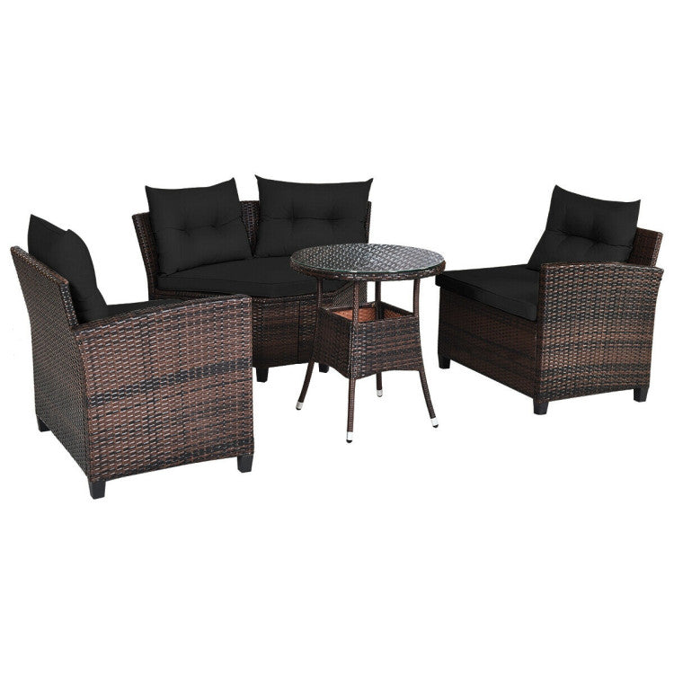 4 Piece Outdoor Cushioned Rattan Furniture Set