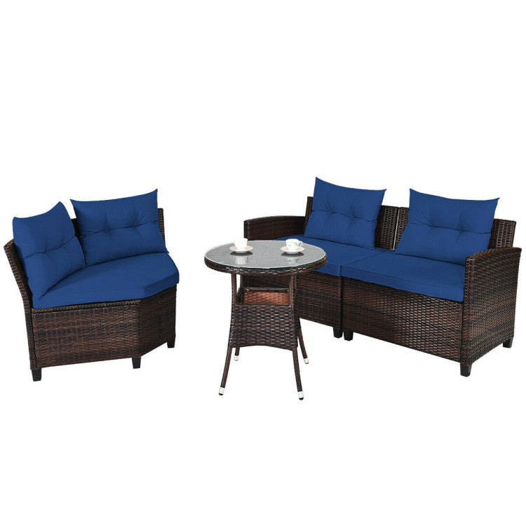 4 Piece Outdoor Cushioned Rattan Furniture Set