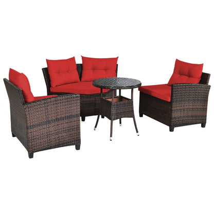 4 Piece Outdoor Cushioned Rattan Furniture Set