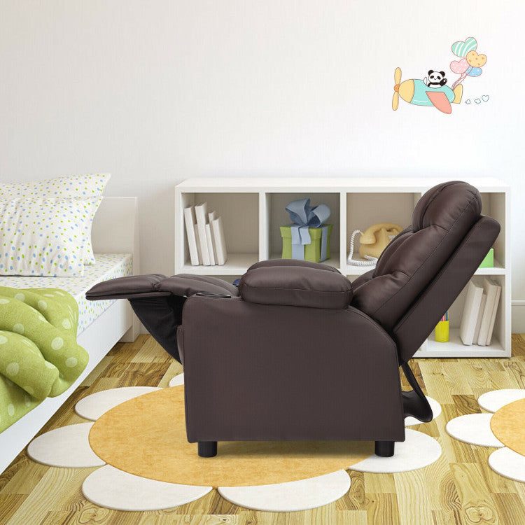 Kids PU Leather/Velvet Fabric Kids Recliner Chair with Cup Holders