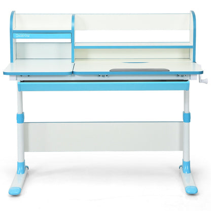 Adjustable-Height Study Desk with Drawer and Tilted Desktop for School and Home