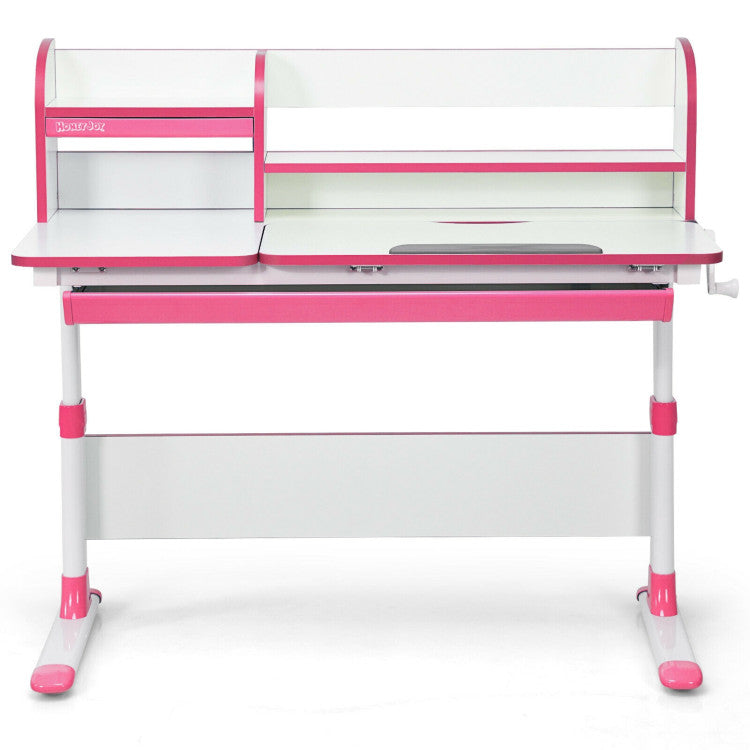 Adjustable-Height Study Desk with Drawer and Tilted Desktop for School and Home